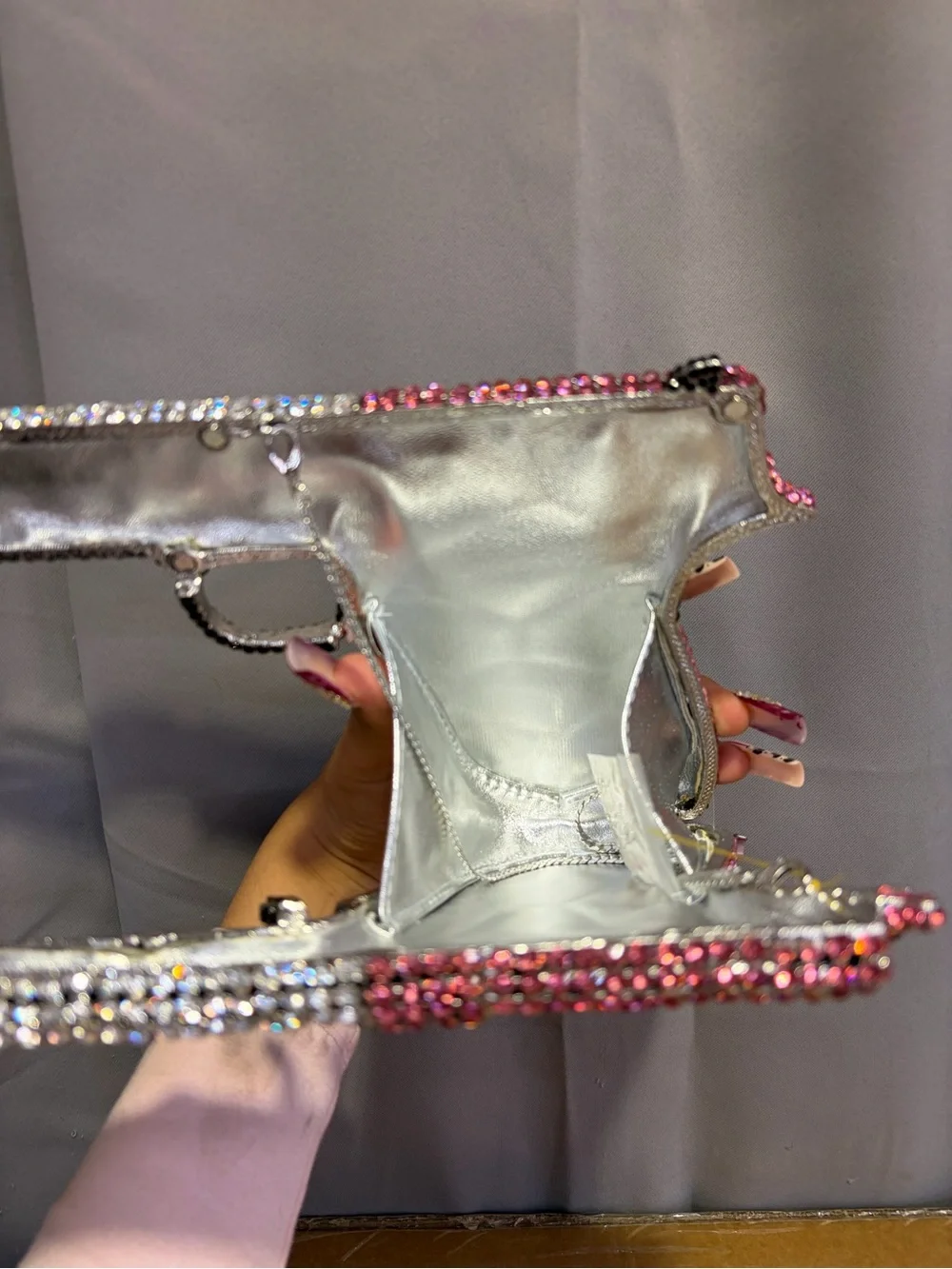 Rhinestone Pink & Black Gun-Shaped Evening Clutch